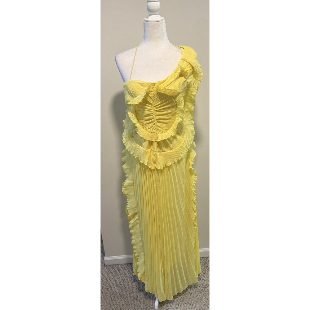 Yellow Pleated Frill Halter Neck Maxi Dress